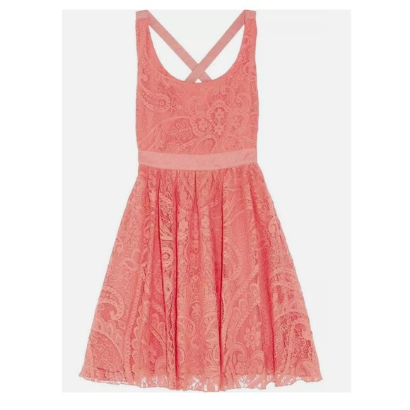 NWOT Alice & Olivia Odette Cross Back Salmon Lace Dress - Picture 3 of 8